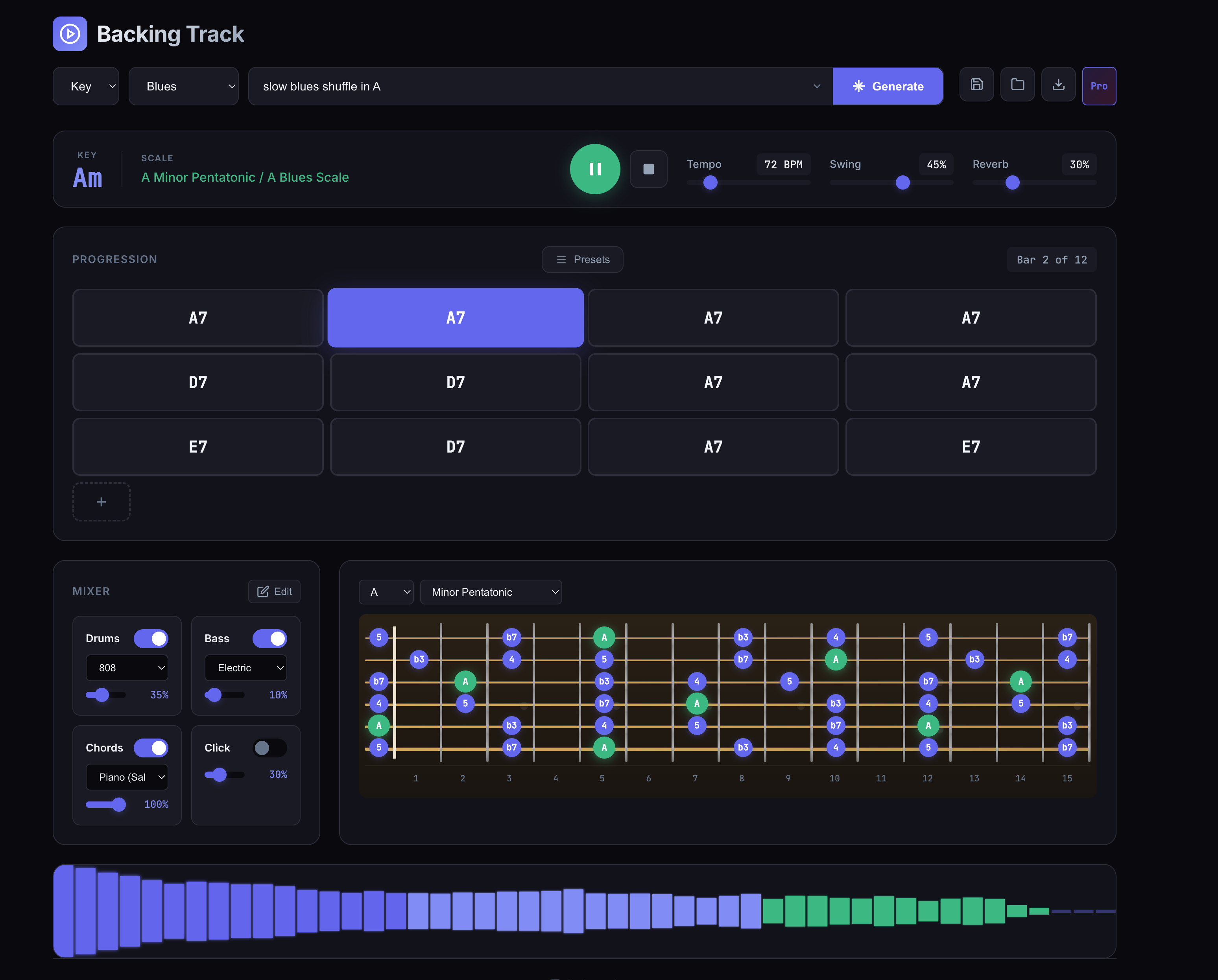 Backing Track App - AI backing track generator with fretboard visualization